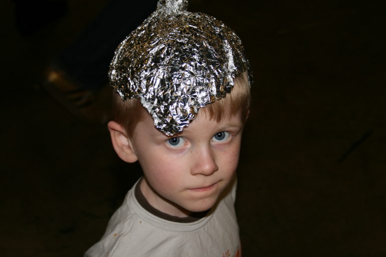 Child with tinfoil hat for "wifi allergy"