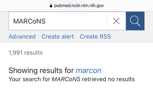 Pubmed search for MARCoNS. Your search for MARCoNS retrieved no results. Showing results for MARCoNS. Showing results for marcon. 1991 results